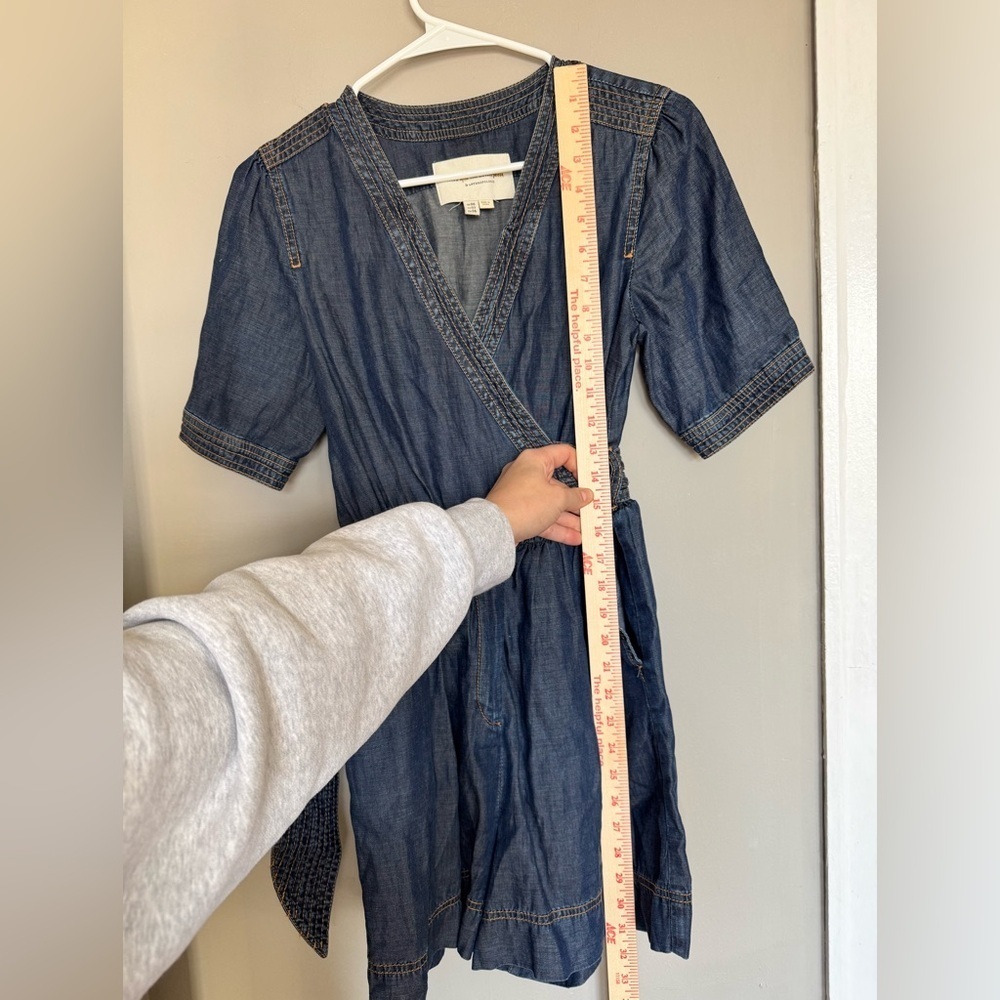 Pilcro by Anthropologie Women’s Chambray Dark Blue Denim Romper Jumpsuit - Picture 7 of 13